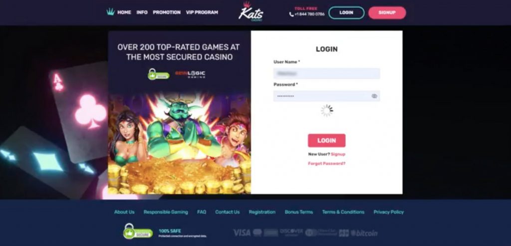 Secure Login at Kats Casino 1